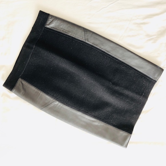 Theory Leather Paneled Knit Pencil Skirt in Black - Picture 1 of 3